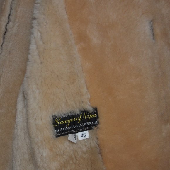 Tan Shearling Sheepskin Leather Wool Winter Rancher Coat Jacket Marlboro Man 46 - Picture 3 of 3